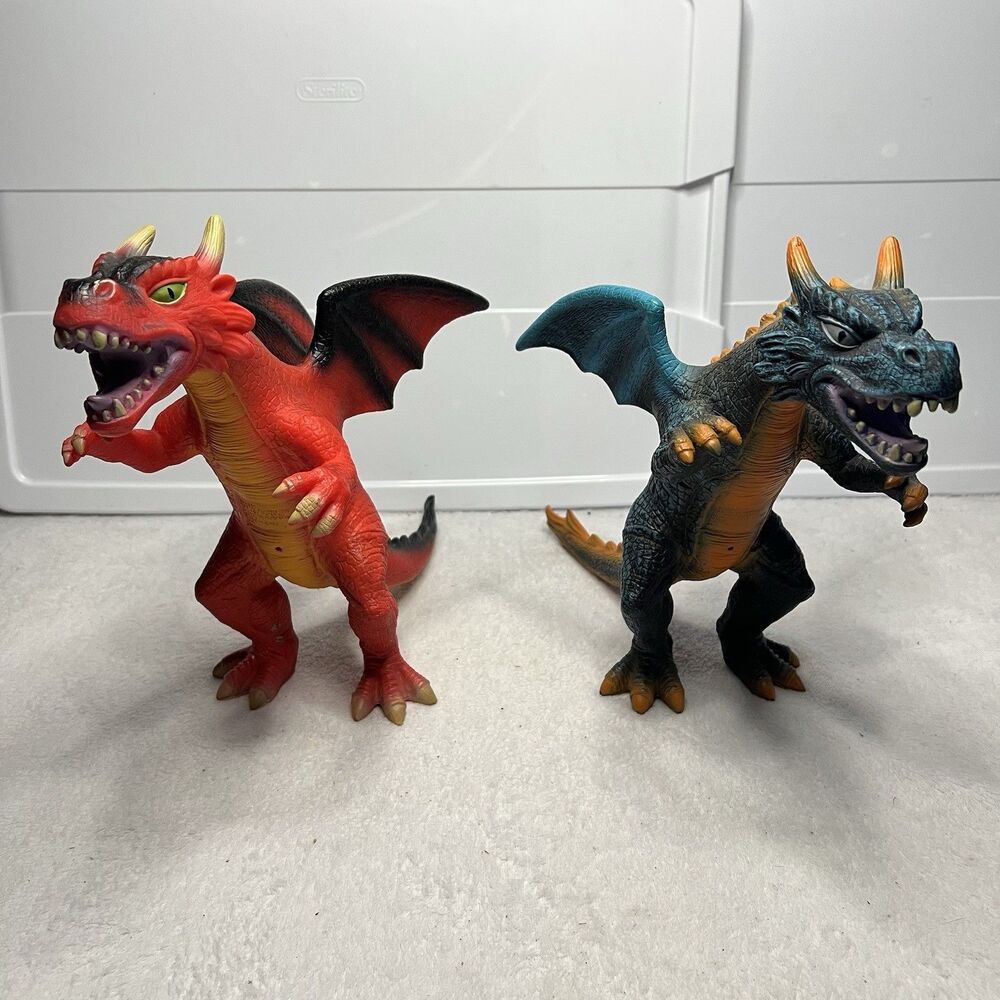 Major Trading Co Rubber Dragon Lot Figure 10.5" PA-10609 Blue & Red Figures